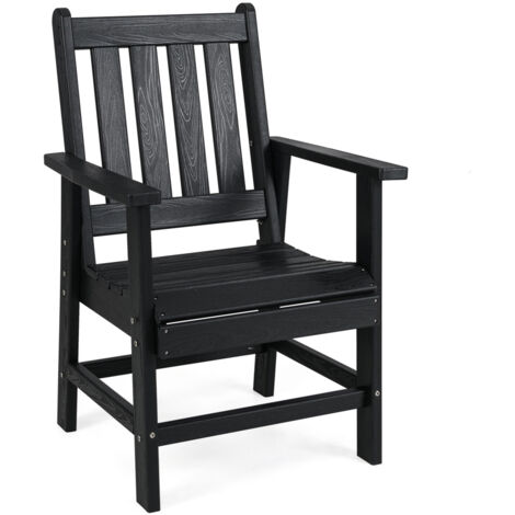 Fauteuil de Jardin en HDPE avec Accoudoirs, Assise Incurvée, Fauteuil Adirondack en Plastique pour Cour, Jardin, Terrasse(Noir, 1 Pcs)