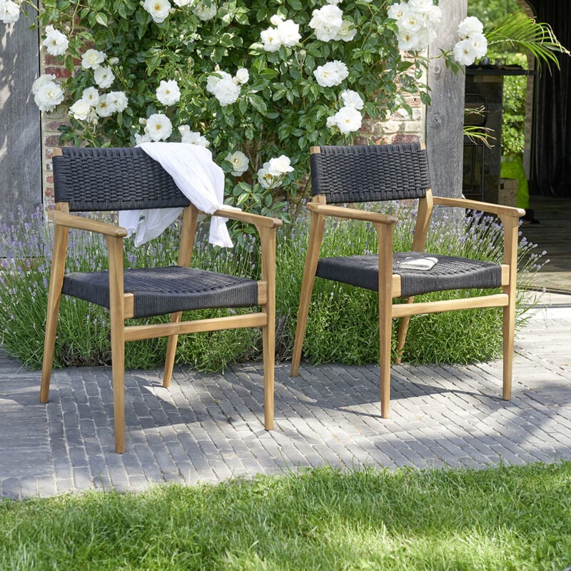Fauteuil de jardin en teck et cordage noir - Noir