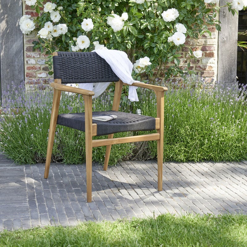 Fauteuil de jardin en teck et cordage noir - Noir