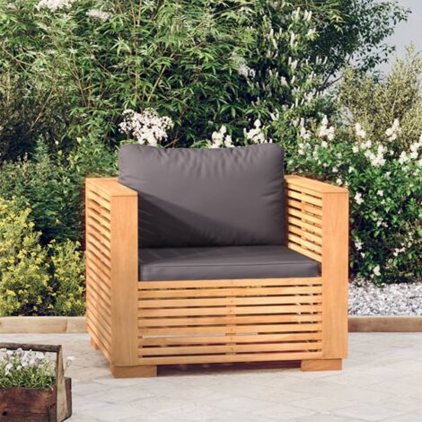 Fauteuil de jardin  Fauteuil de Relaxation Fauteuil Salon avec coussins gris foncé Bois de teck massif 18819