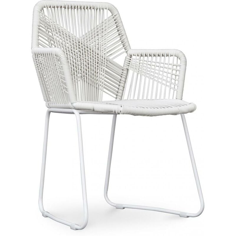 Chaise d'extérieur avec accoudoirs - Chaise de jardin - Multicolore - Frony Blanc - Rotin synthétique, Acier, Metal, Plastique - Blanc