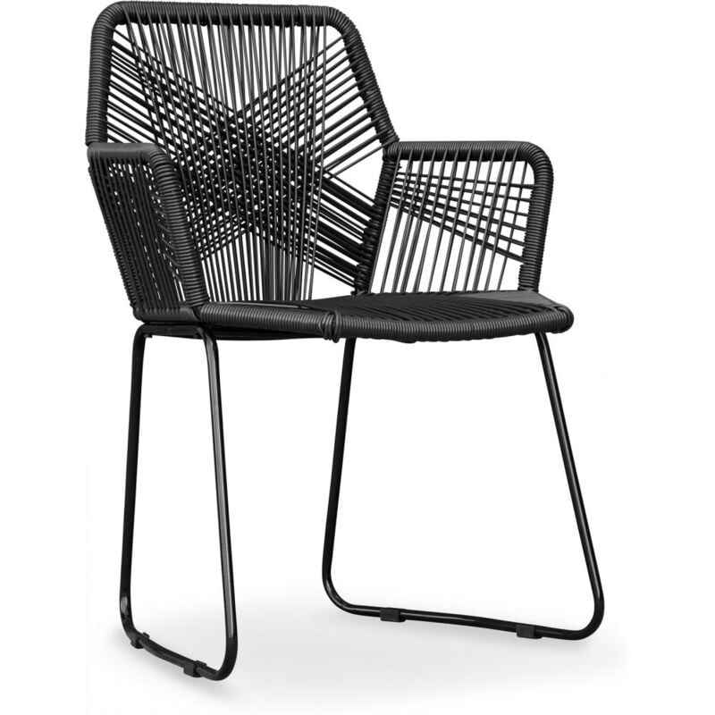 Privatefloor - Chaise d'extérieur - Chaise de jardin - Frony Noir - Rotin synthétique, Acier, Metal, Plastique - Noir
