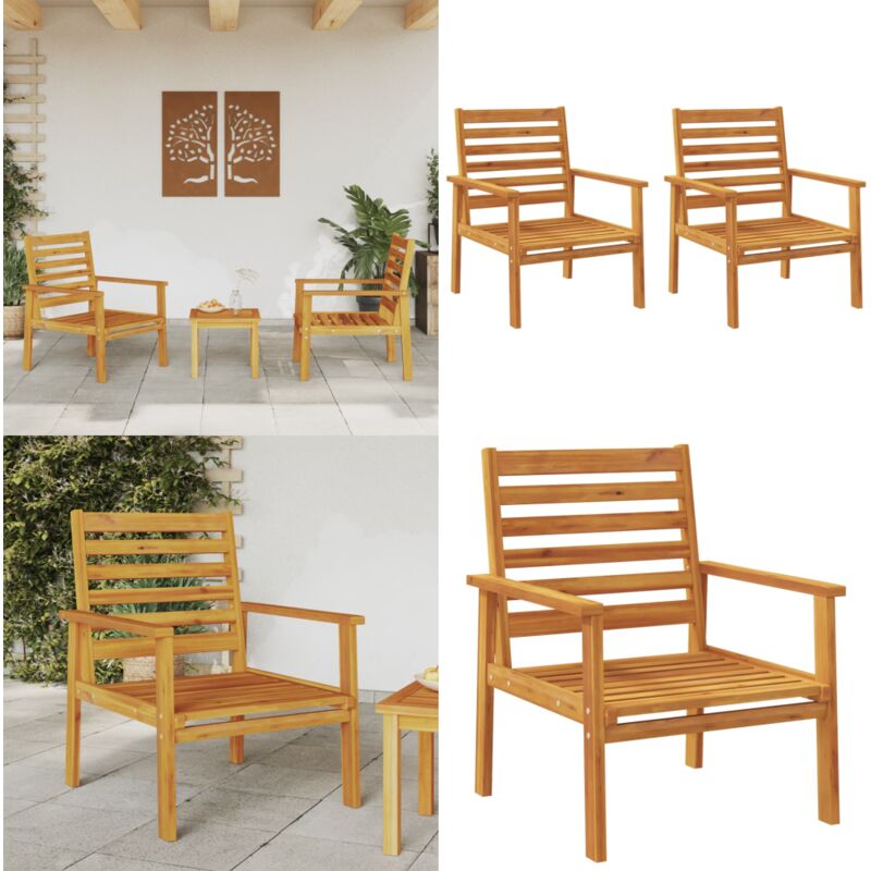Fauteuil de jardin lot de 2 66,5x65x81 cm bois massif d'acacia - Chaise De Jardin - Fauteuil Extérieur - Mobilier De Jardin - Acacia Massif - Chaise