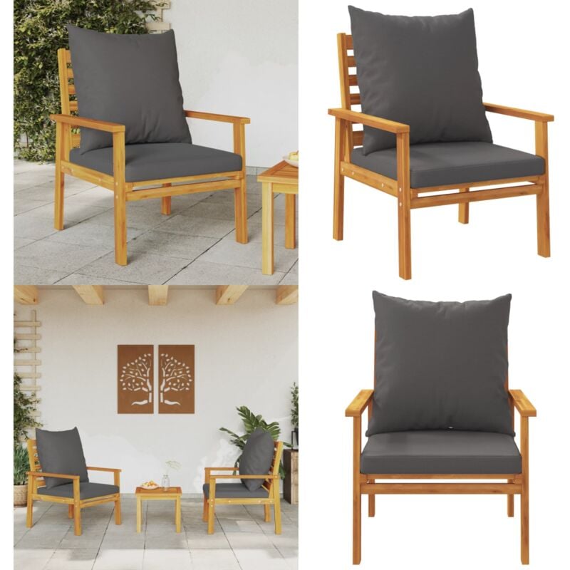 Fauteuil de jardin lot de 2 avec coussin bois massif d'acacia - Chaise De Jardin - Fauteuil De Jardin - Mobilier De Jardin - Acacia Massif - Meubles