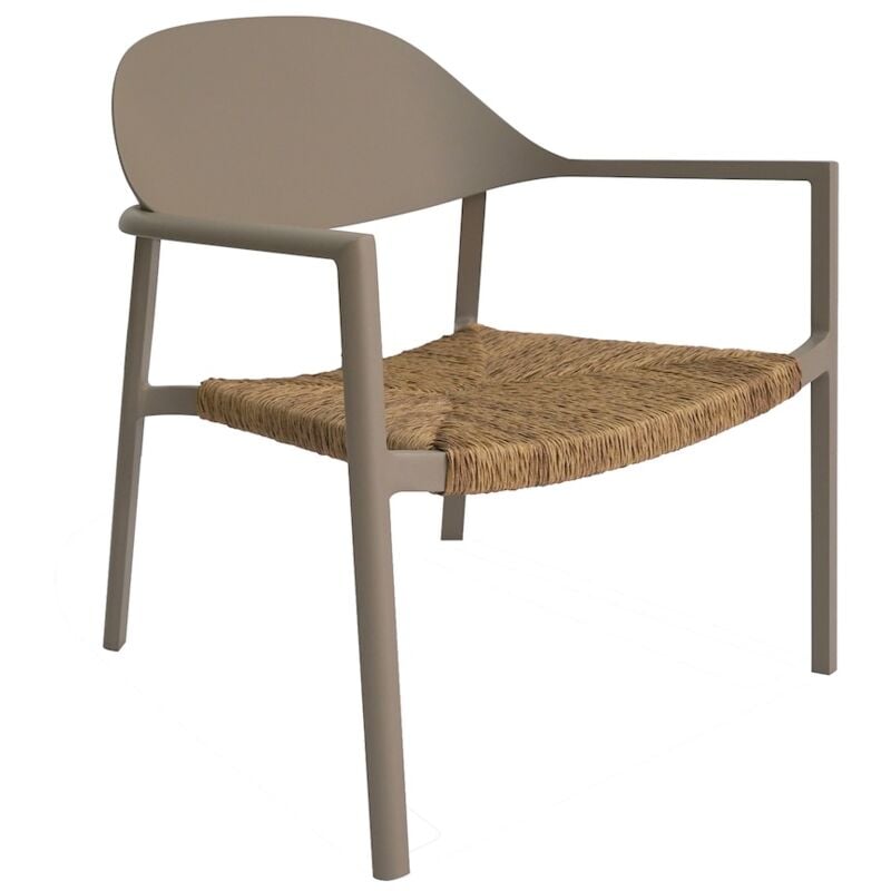 Proloisirs - Fauteuil lounge empilable - bage - Aluminium époxy sand - Assise wicker beige