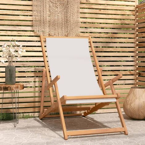 Fauteuil de jardin Moderne - Chaise de plage pliable Bois de teck solide Crème,60 x 126 x 87,5 cm
