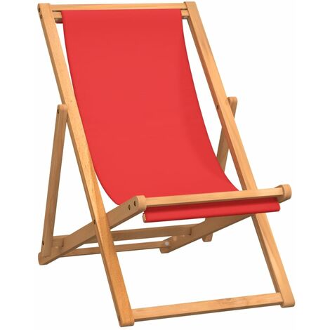 Fauteuil de jardin Moderne - Chaise de plage pliable Bois de teck solide Rouge,56 x 105 x 96 cm