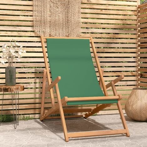 Fauteuil de jardin Moderne - Chaise de plage pliable Bois de teck solide Vert,60 x 126 x 87,5 cm