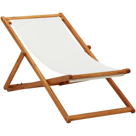 Fauteuil de jardin Moderne - Chaise pliable de plage Bois d'eucalyptus et tissu Blanc crème,