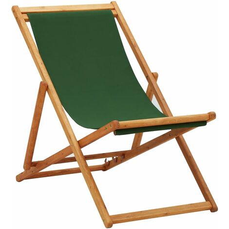 Fauteuil de jardin Moderne - Chaise pliable de plage Bois d'eucalyptus et tissu Vert,