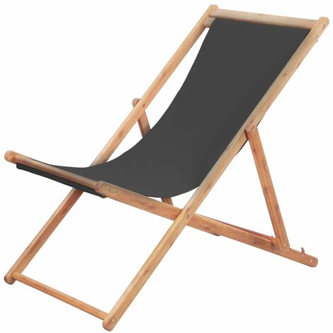 Fauteuil de jardin Moderne - Chaise pliable de plage Tissu et cadre en bois Gris,
