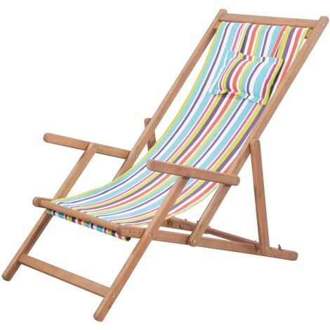 Fauteuil de jardin Moderne - Chaise pliable de plage Tissu et cadre en bois Multicolore,