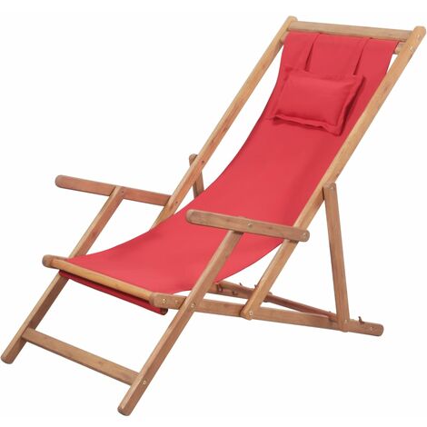 Fauteuil de jardin Moderne - Chaise pliable de plage Tissu et cadre en bois Rouge,