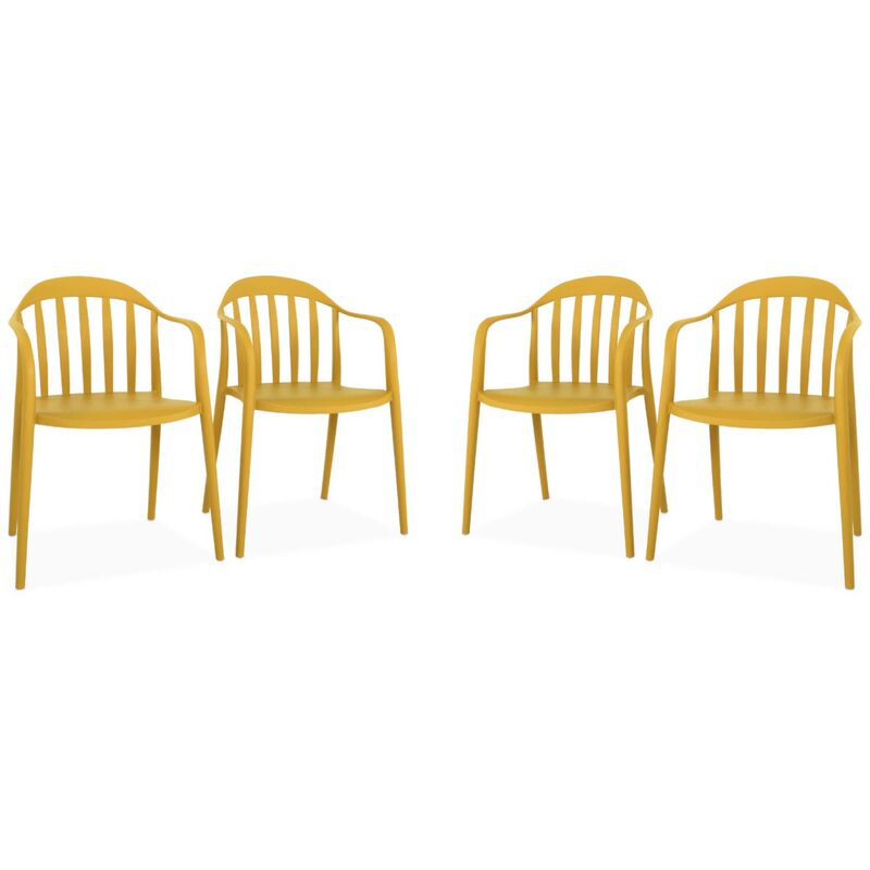 Lot de 4 fauteuils de jardin plastique moutarde. empilables - Moutarde