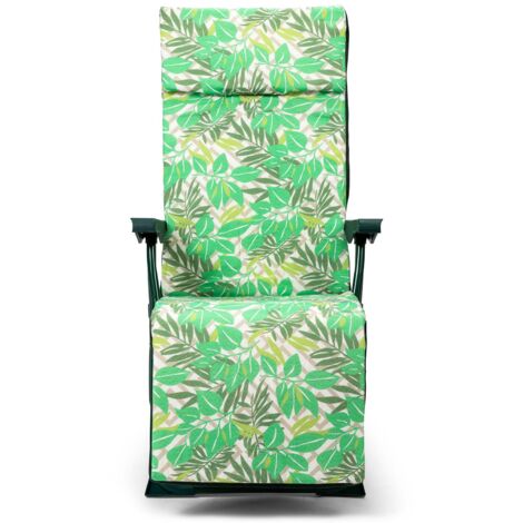 Fauteuil de jardin relax 5 positions – Dossier réglable – Rembourrage 3 cm – Acier époxy – Dimensions 76x60x108 cm – Pliable et léger – Solenny