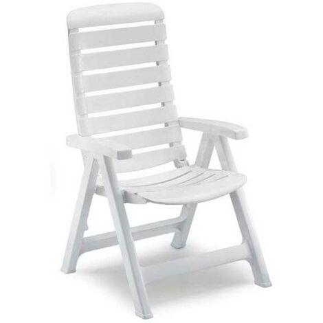 Fauteuil de jardin pliable en résine blanche – Dossier réglable 5 positions – Résistant aux intempéries et à la moisissure – Dimensions 60x67x108 cm – Scab