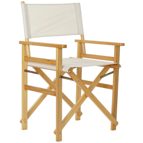 Fauteuil de jardin pliant en bois et tissu beige - 56x48x87cm