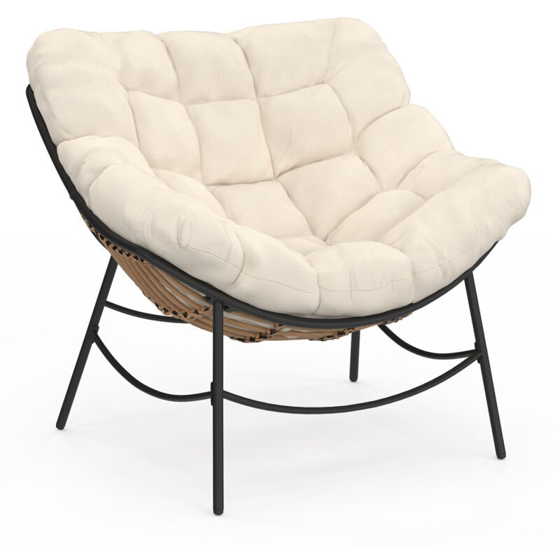 Fauteuil de jardin relax LOA effet rotin avec coussin écru