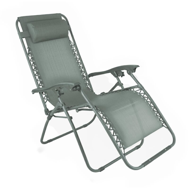Fauteuil relax de jardin en acier et textilène inclinable vert gris