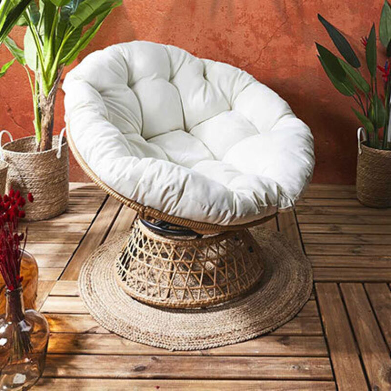 The Home Deco Factory - Fauteuil de jardin pivotant effet rotin écru et naturel