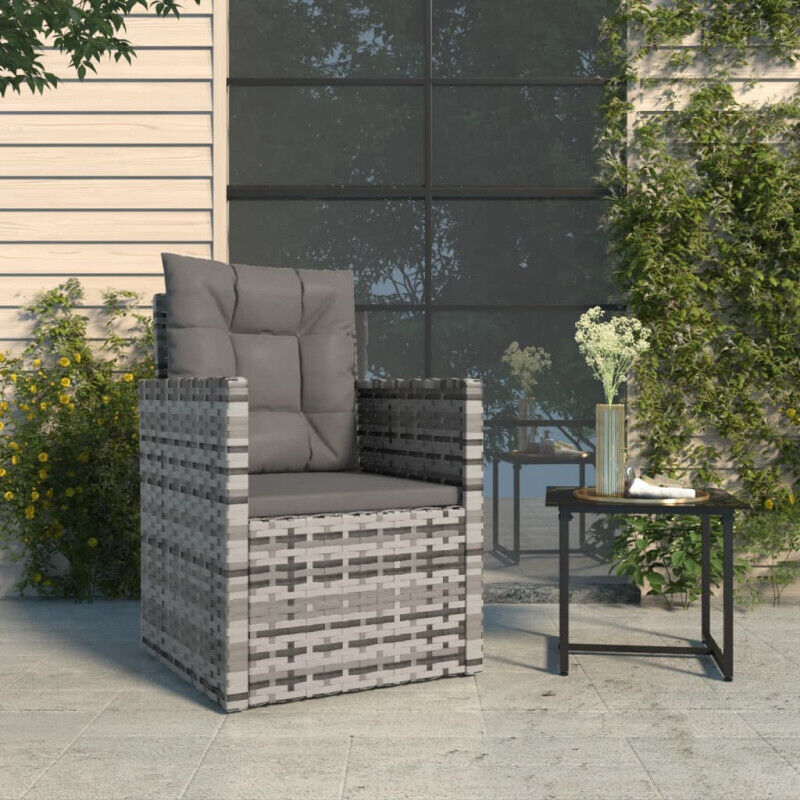 Vidaxl - Fauteuil de jardin avec coussins Gris Résine tressée
