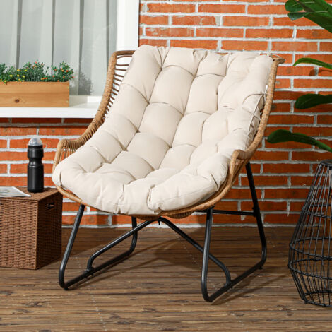 Fauteuil de jardin style rotin. avec coussin. structure en métal. 75 x 101 x 90 cm. naturel/kaki/noir