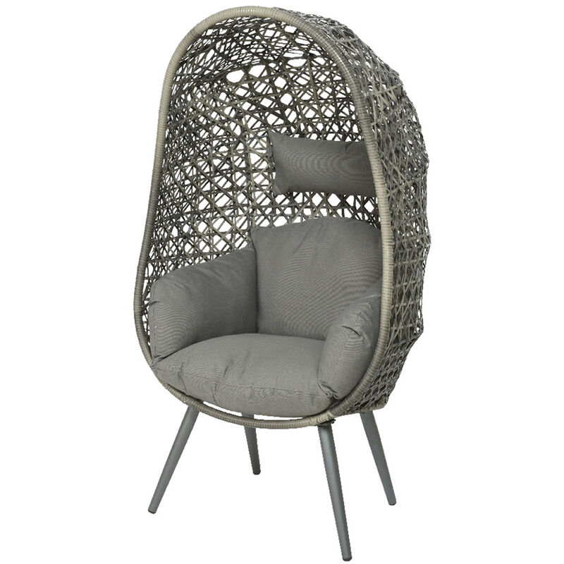 jardideco - fauteuil de jardin sur pieds œuf de jardin en résine tressée gris clair palermo