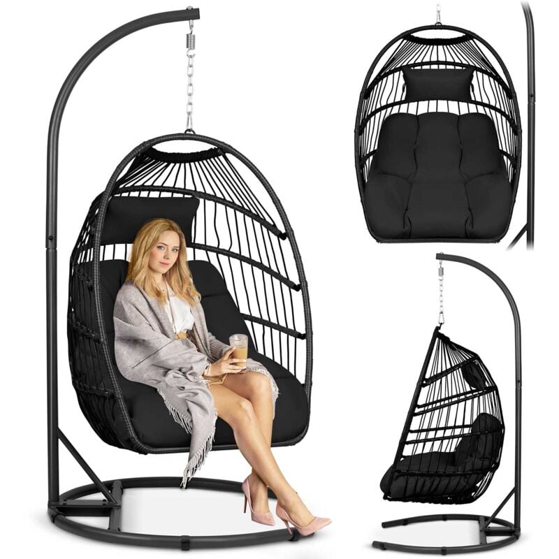 Fauteuil de jardin suspendu noir Luisiana + coussins Sofotel noirs