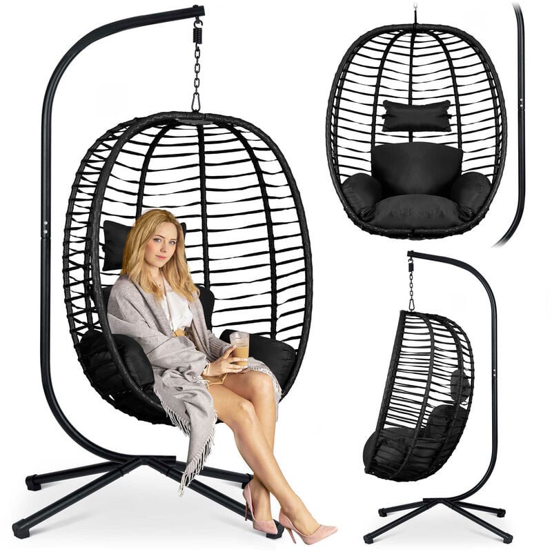 Fauteuil de jardin suspendu noir Toskana + coussins Sofotel noirs