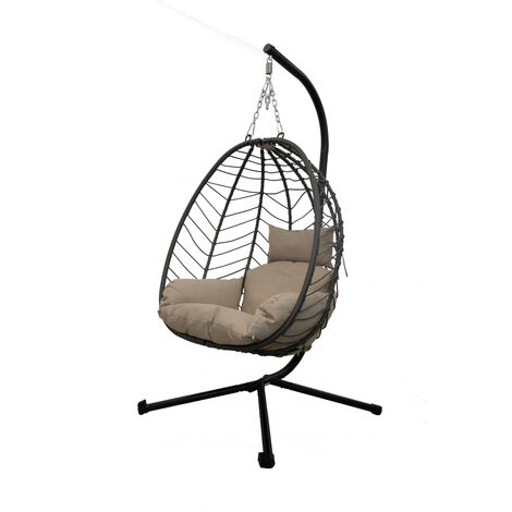 ESSENCIEL GREEN Fauteuil de Jardin suspendu, Œuf, avec coussin Lyana Résine Acier et résine Taupe Gris anthracite - Mobilier de Jardin - 55X95XH110CM