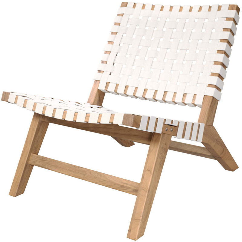 Fauteuil de jardin en teck et sangles en tissu blanc - TAO