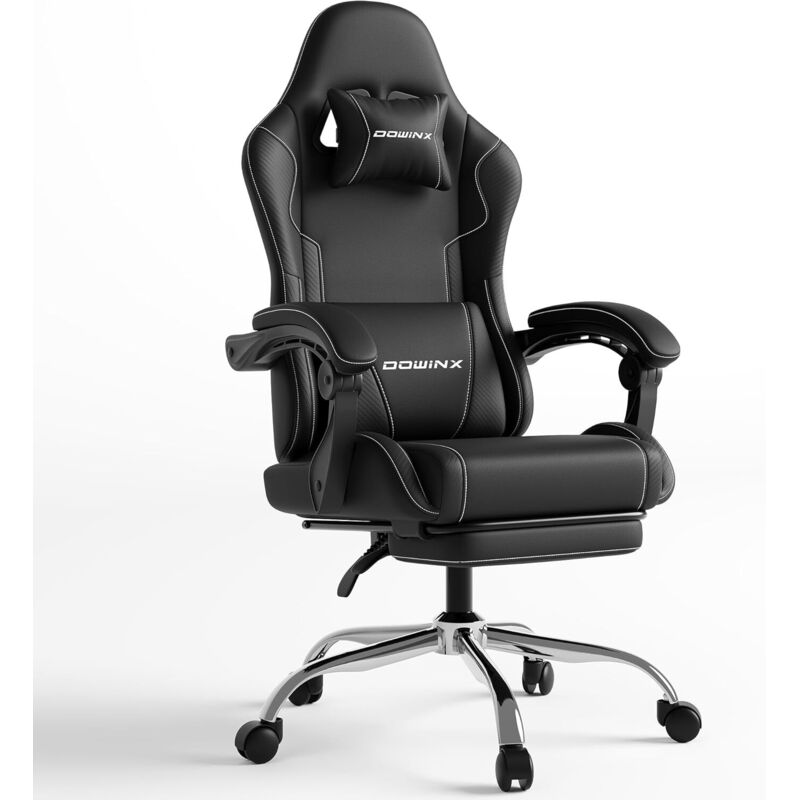 Fauteuil de jeu Dowinx Noir avec Repose-Pieds, Soutien Lombaire Massant, Ergonomique, Appui-Tête, pour Bureau, Maison et Gaming