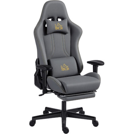 Fauteuil de jeu ergonomique avec accoudoirs 3D réglables, siège de bureau à roulettes avec support lombaire, couleur grise