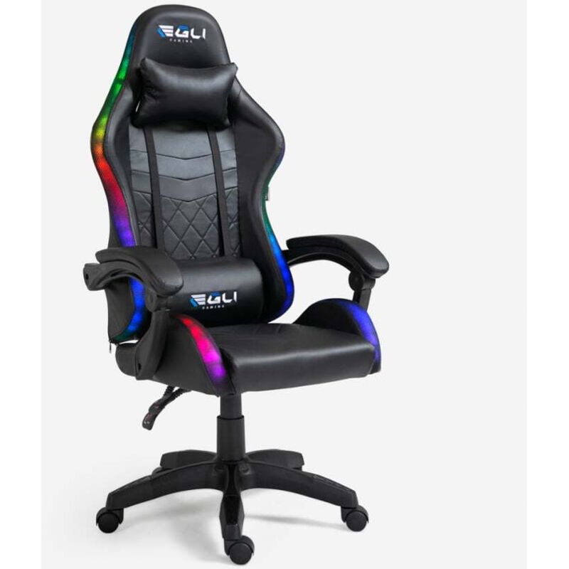 EGLI Fauteuil de jeu ergonomique avec coussin appui-t&ecirc;te rvb led the horde
