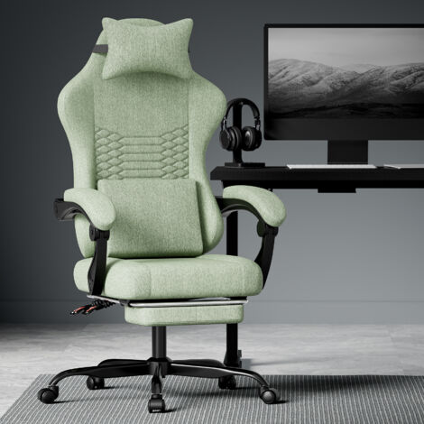 Fauteuil de jeu ergonomique avec massage et repose-pieds escamotables (vert)