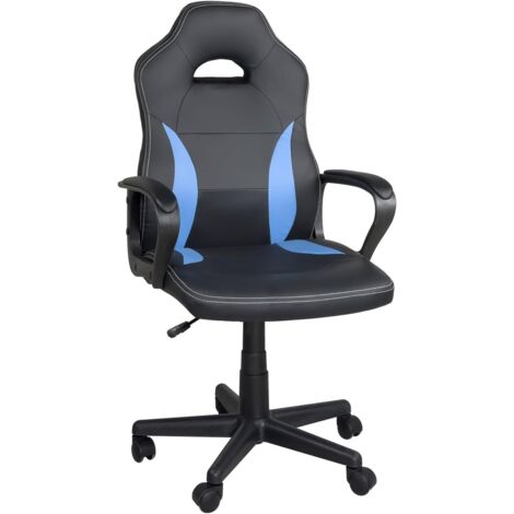 Fauteuil de jeu, hauteur réglable, siège en similicuir bicolore, pivotant à 360°, accoudoirs rembourrés, roulettes WAN (noir et blanc)