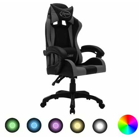 Fauteuil de jeux Siège gamer Chaise de jeu vidéo avec LED RVB Gris et noir Similicuir ZSD88778 BonneVie