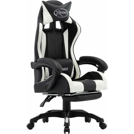 Fauteuil de jeux  Siège gamer  Chaise de jeu vidéo et repose-pied Blanc et noir Similicuir ZSD57847