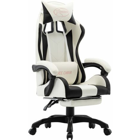 Fauteuil de jeux  Siège gamer  Chaise de jeu vidéo et repose-pied Noir et blanc Similicuir ZSD97167