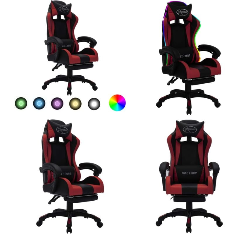 Fauteuil de jeux vidéo avec led rvb Bordeaux et noir Similicuir - Chaise Gaming - Fauteuil Gamer - Chaise Ergonomique - Chaise Bureau - Lumière Led