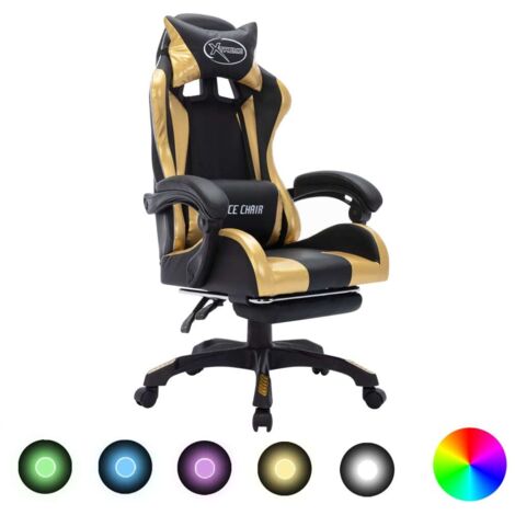 Fauteuil de jeux vidéo avec LED RVB-Chaise de relaxation-Fauteuil Relax Doré et noir Similicuir 431455