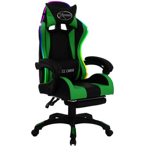 Fauteuil de jeux vidéo avec LED RVB Vert et noir Similicuir