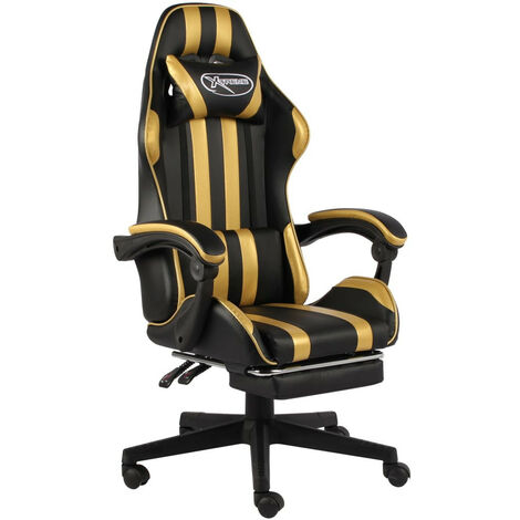 Fauteuil de jeux vidéo avec repose-pied Noir et doré Similicuir