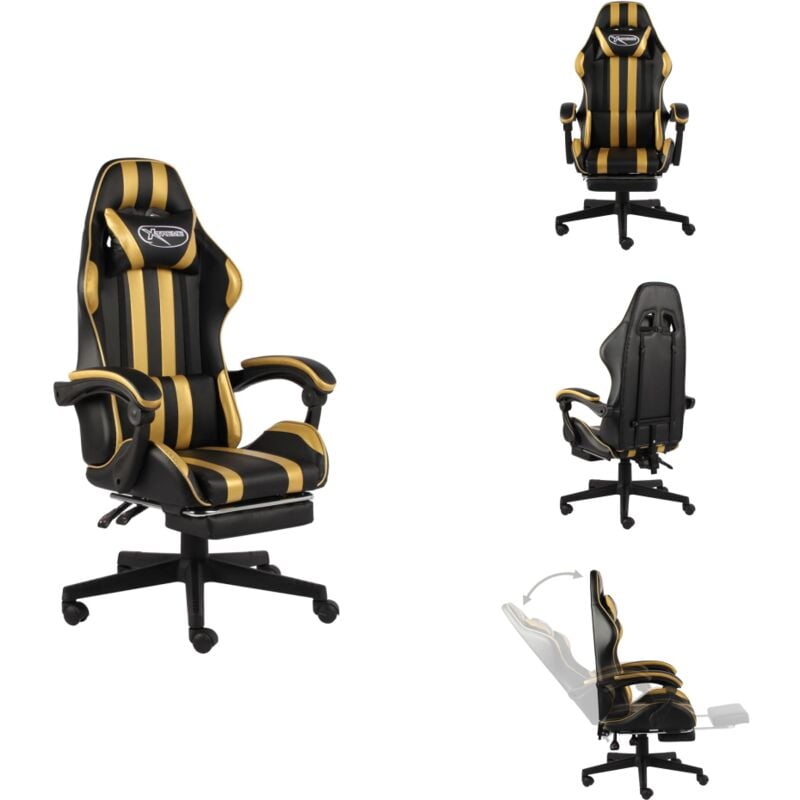 Fauteuil de jeux vidéo avec repose-pied Noir et doré Similicuir - Chaise Gaming - Fauteuil Gamer - Chaise Ergonomique - Chaise Bureau - Chaise