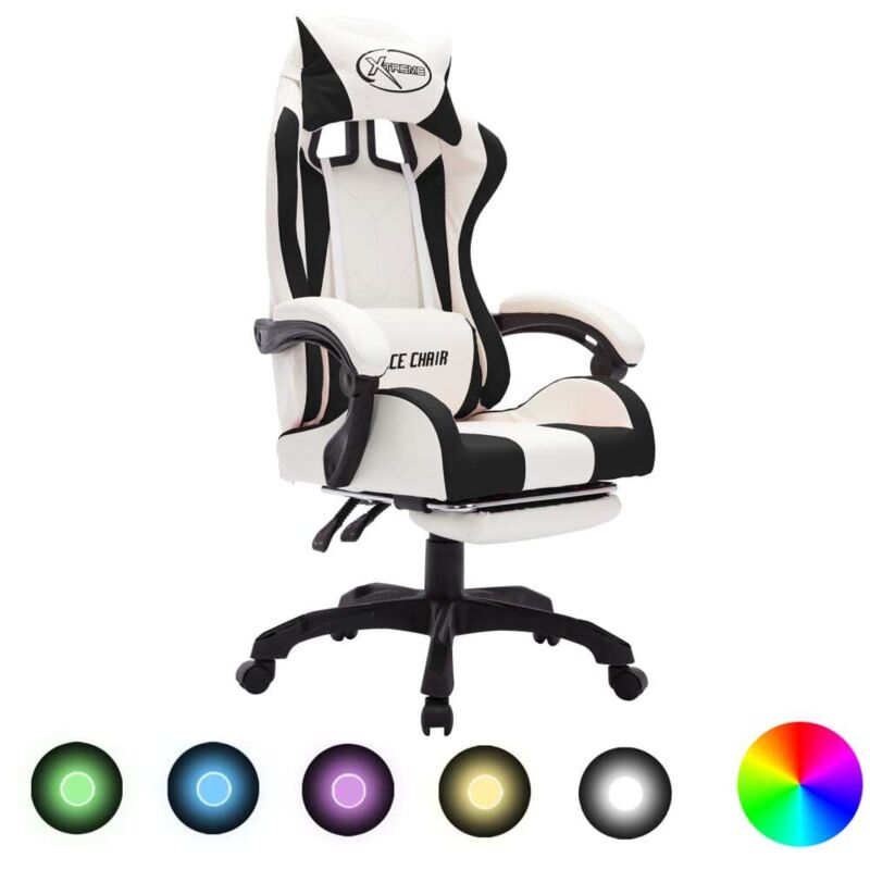 Vidaxl - Fauteuil de jeux vidéo avec led rvb Noir et blanc Similicuir