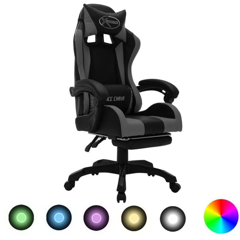 Vidaxl - Fauteuil de jeux vidéo avec led rvb Gris et noir Similicuir