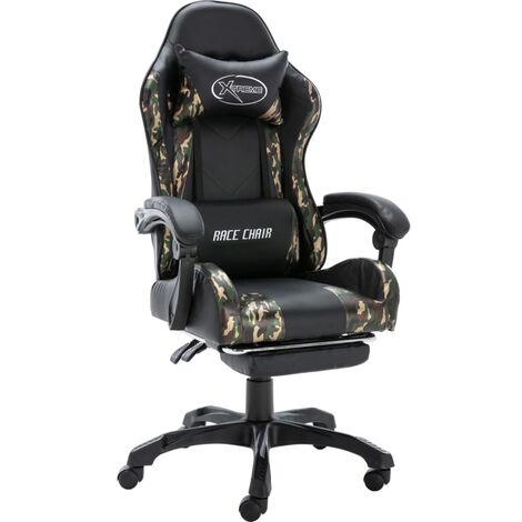 Fauteuil de jeux vidéo repose-pied Noir/camouflage Similicuir