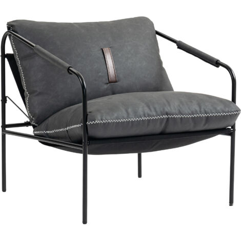 Fauteuil de lecture de salon moderne rembourré en cuir synthétique, housses de coussins amovibles gris charbon