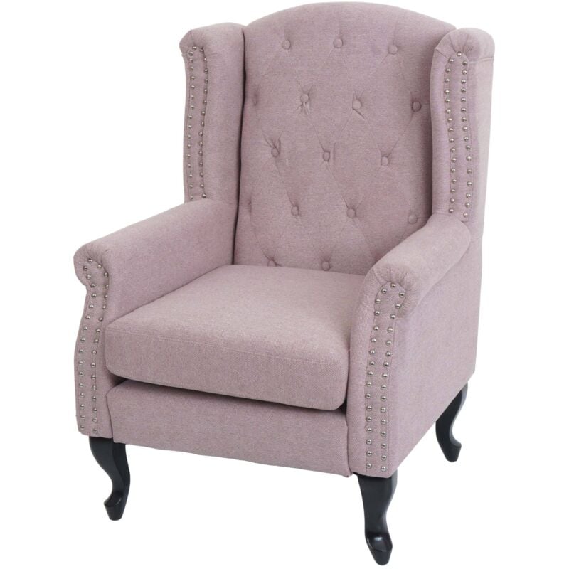 Fauteuil Chesterfield, fauteuil relax fauteuil club fauteuil à oreilles, tissu/textile hydrofuge, rose clair sans ottomane