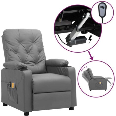 Fauteuil de massage électrique-Chaise de relaxation-Fauteuil Relax Gris Similicuir 508513